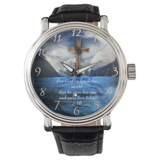 Jezus in het rimpelwater John 3:16 Horloge (Voorkant)