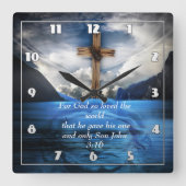 Jezus in het rimpelwater John 3:16 Vierkante Klok (Voorkant)