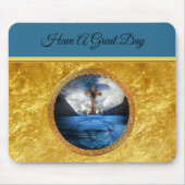 Jezus in het zee met een houten kruis en gouden fo muismat (Voorkant)