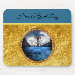 Jezus in het zee met een houten kruis en gouden fo muismat