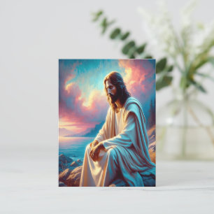 Jezus in overpeinzing naast stil water briefkaart