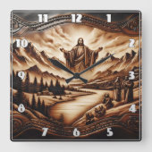 Jezus inspireert vrede tussen bergen en rivieren vierkante klok (Voorkant)