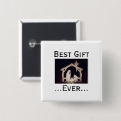 Jezus is beste cadeau ooit kerstverhaal vierkante button 5,1 cm (Voorkant /achterkant)
