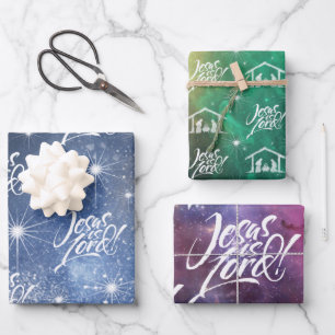 Jezus is de Christelijke kerstbelettering van Chri Inpakpapier Vel