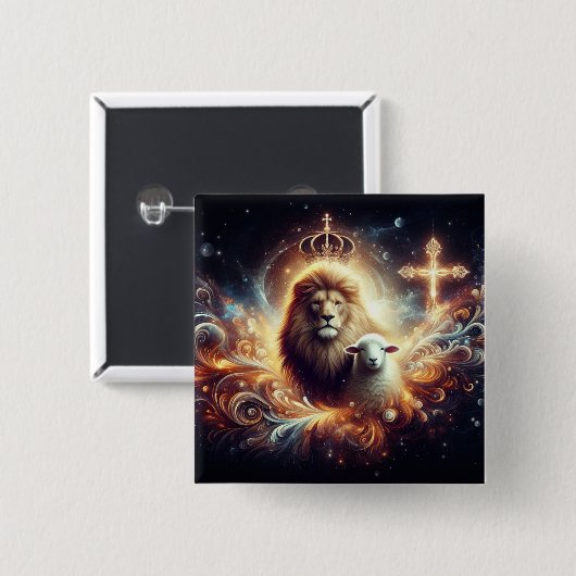Jezus is de Leeuw en het Lam Vierkante Button 5,1 Cm (Voorkant /achterkant)