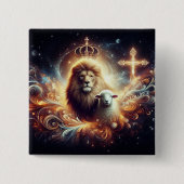 Jezus is de Leeuw en het Lam Vierkante Button 5,1 Cm (Voorkant)