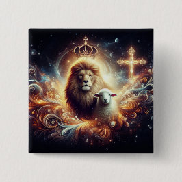Jezus is de Leeuw en het Lam Vierkante Button 5,1 Cm