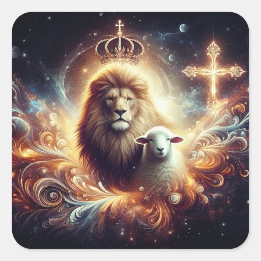 Jezus is de Leeuw en het Lam Vierkante Sticker (Voorkant)