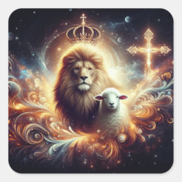 Jezus is de Leeuw en het Lam Vierkante Sticker