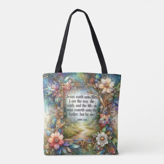 Jezus is de manier waarop bloemige bijbelvers Chri Tote Bag (Achterkant)