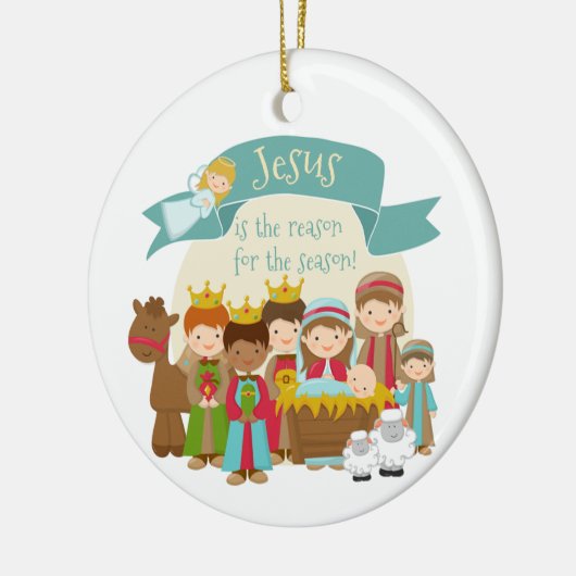 "Jezus is de reden" Geboorte Scène Keramisch Ornament (Links)