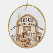 "Jezus is de reden" Geboorte Scène Naam toevoegen Keramisch Ornament (Links)