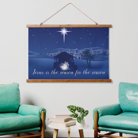 Jezus is de reden Kerststal  Hangend Wandkleed (Woonkamer)