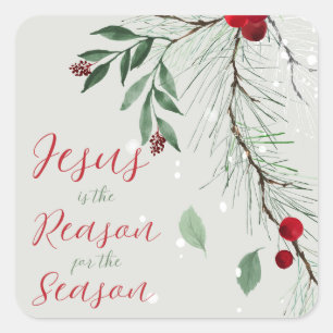 Jezus is de reden van de Waterverf kerstwinter Vierkante Sticker