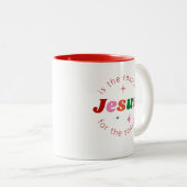 Jezus is de reden van het feestelijke kerstseizoen tweekleurige koffiemok (Voorkant rechts)