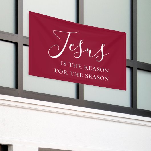 Jezus is de reden van het seizoen Rode Kerst Spandoek (Buitenkant Gebouw)