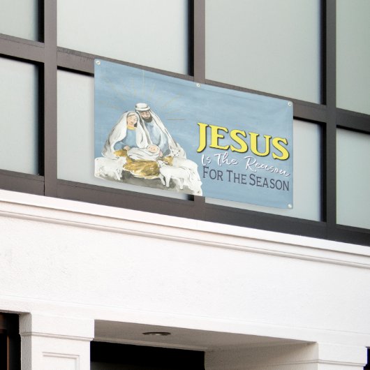Jezus is de reden van kerstmis spandoek (Buitenkant Gebouw)