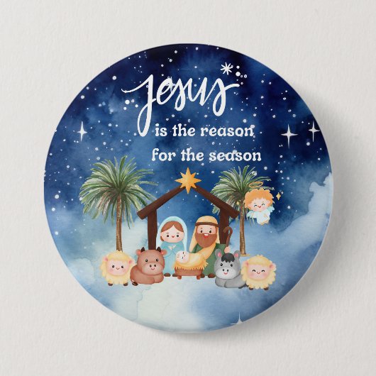 Jezus is de reden voor de kerststal knop ronde button 7,6 cm (Voorkant)