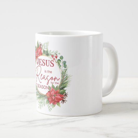Jezus is de reden voor het kerstfeest grote koffiekop (Voorkant rechts)