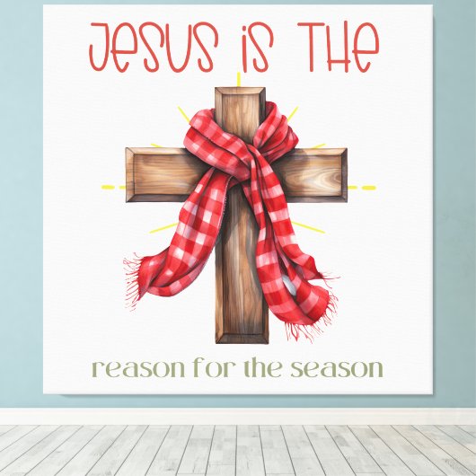 Jezus is de reden voor het seizoen Kerstkruis Canvas Afdruk (Insitu (Houten vloer))