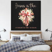 Jezus is de reden voor het seizoen Kerstkruis Canvas Afdruk (Insitu (Slaapkamer))