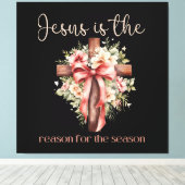 Jezus is de reden voor het seizoen Kerstkruis Canvas Afdruk (Insitu (Houten vloer))