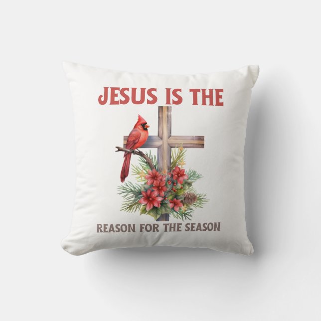 Jezus is de reden voor het seizoen Kerstkruis Kussen (Voorkant)