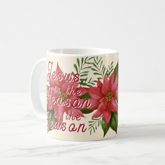 Jezus is de reden voor het seizoen koffiemok (Voorkant links)