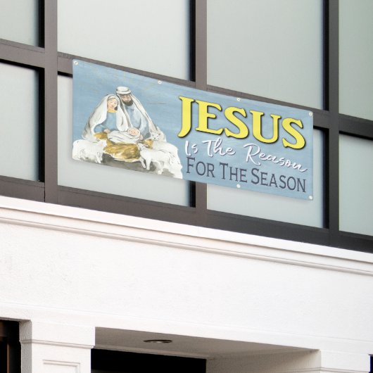 Jezus is de reden waarom de kerstkerk spandoek (Buitenkant Gebouw)
