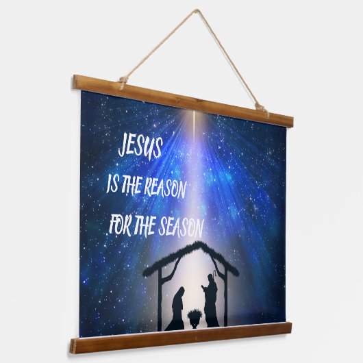 Jezus is de reden waarom kerststal hout afgedekt i hangend wandkleed (Gebogen)