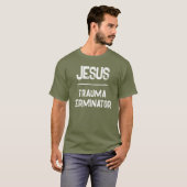 Jezus is de Trauma Terminator QR Code Schriftuur T-shirt (Voorkant volledig)