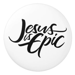 Jezus is episch lettertype christelijke kalligrafi keramische knop