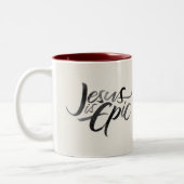 Jezus is epische inkt belettering Christelijke kal Tweekleurige Koffiemok (Links)