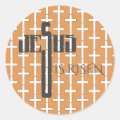 Jezus is gerezen _ Retro Oranje kruis Ronde Sticker (Voorkant)