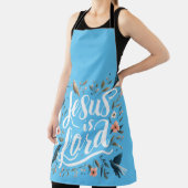 Jezus is Heer Blauw Vogel Bloemen Ontwerp Schort (Insitu)