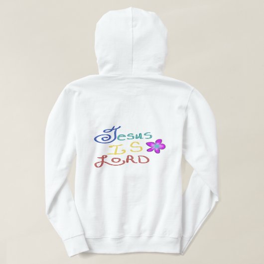 Jezus is Heer Geloof Quote met kleurrijke tekst Hoodie (Design achterkant)