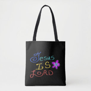Jezus is HEER met Roze Bloem Aangepaste Naam Tote Bag