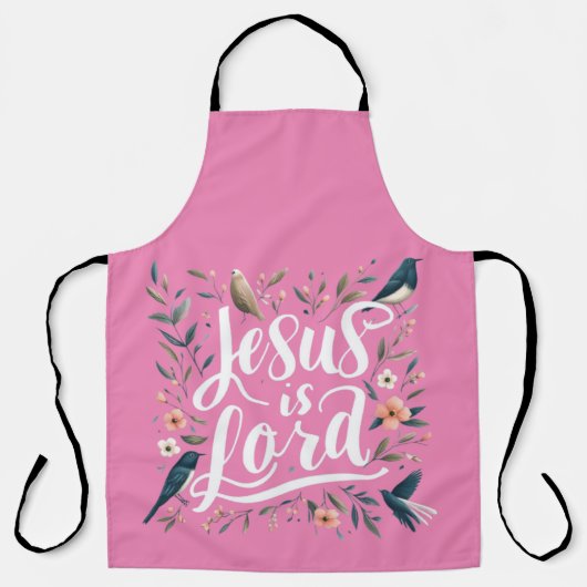 Jezus is Heer Roze Vogels Bloemen Ontwerp Schort (Voorkant)
