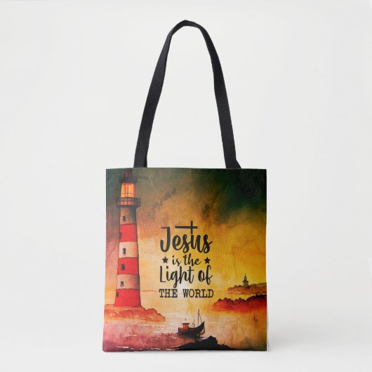 Jezus is het Licht van de Wereld Bijbelse Verse Tote Bag (Voorkant)