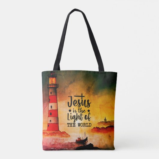 Jezus is het Licht van de Wereld Bijbelse Verse Tote Bag (Achterkant)