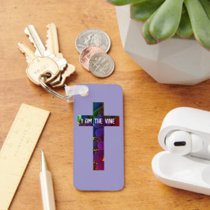 Jezus is het wijnkruis en druiven Bijbelvers Sleutelhanger