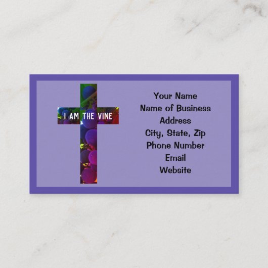 Jezus is het wijnkruis en druiven Bijbelvers Visitekaartje (Voorkant)