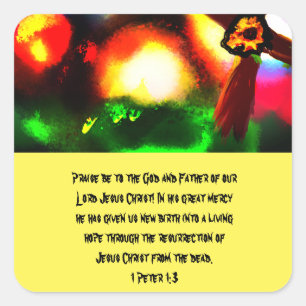 Jezus is hier een houten doos met een vierkant pap vierkante sticker