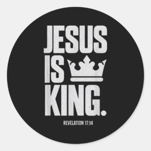 Jezus is Koning Bijbel Religieuze Schrift Quote Ch Ronde Sticker
