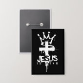 Jezus is Koning Christelijk Geloof Kruis Button (Voorkant / Achterkant)