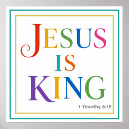 Jezus Is Koning Kleurrijke Hemelse Majesteit Poster
