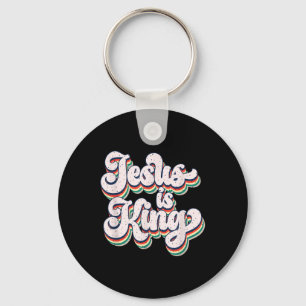Jezus is Koning Retro Faith Statement Ontwerp Sleutelhanger