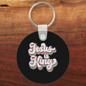 Jezus is Koning Retro Faith Statement Ontwerp Sleutelhanger (Voorkant)