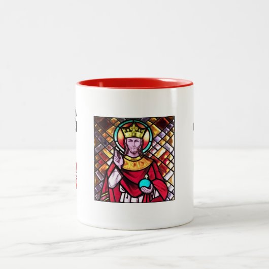 Jezus is koning tweekleurige koffiemok (Center)