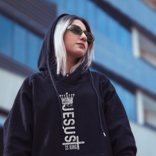 Jezus is koning | Witte  Christelijke kroon Hoodie